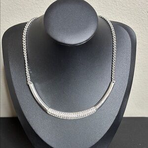 TC Minimalist Rhinestone Chain Dainty Necklace Silver Tone